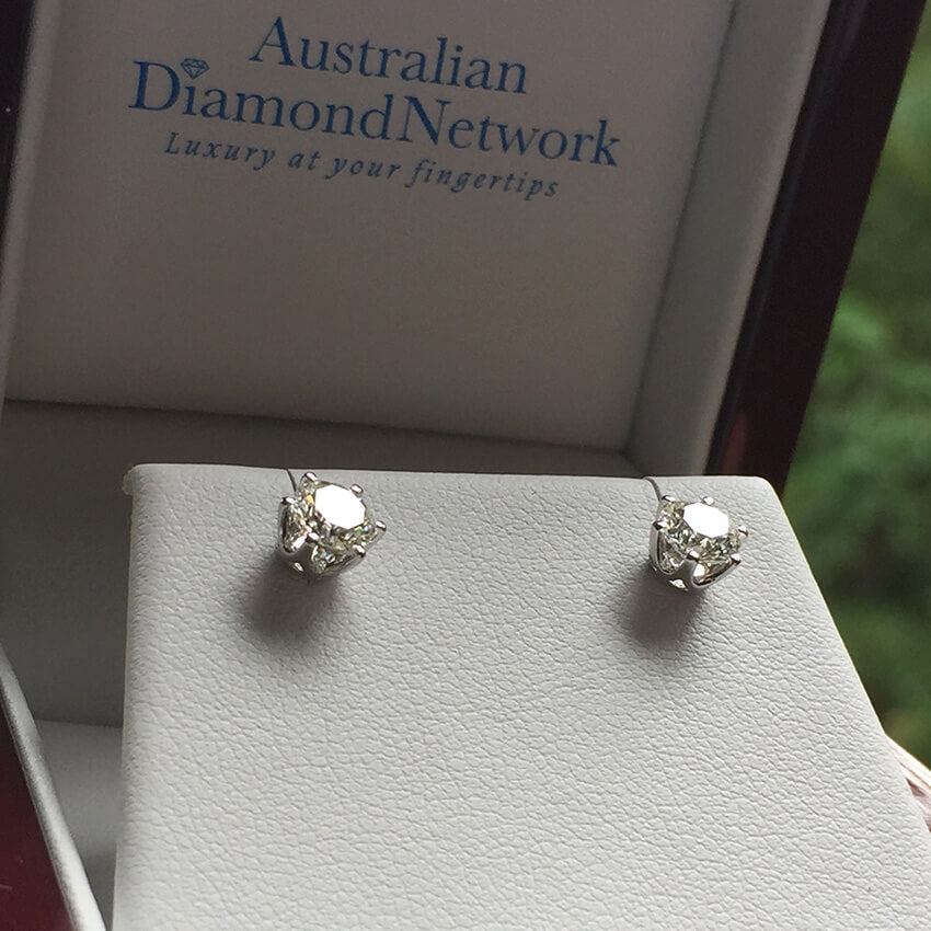 6 claw round brilliant cut diamond stud earrings - Australian Diamond Network