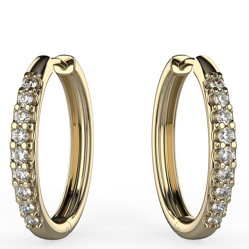 yellow gold diamond hoop earrings in shared prong setting - Australian Diamond Network