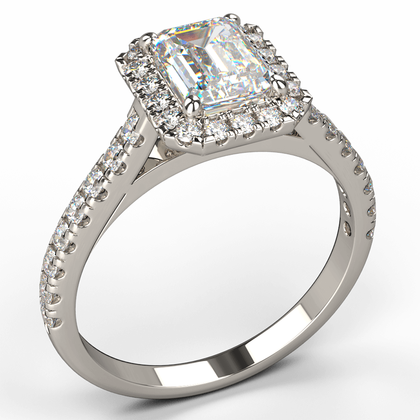 emerald cut halo diamond engagement ring white gold - Australian Diamond Network