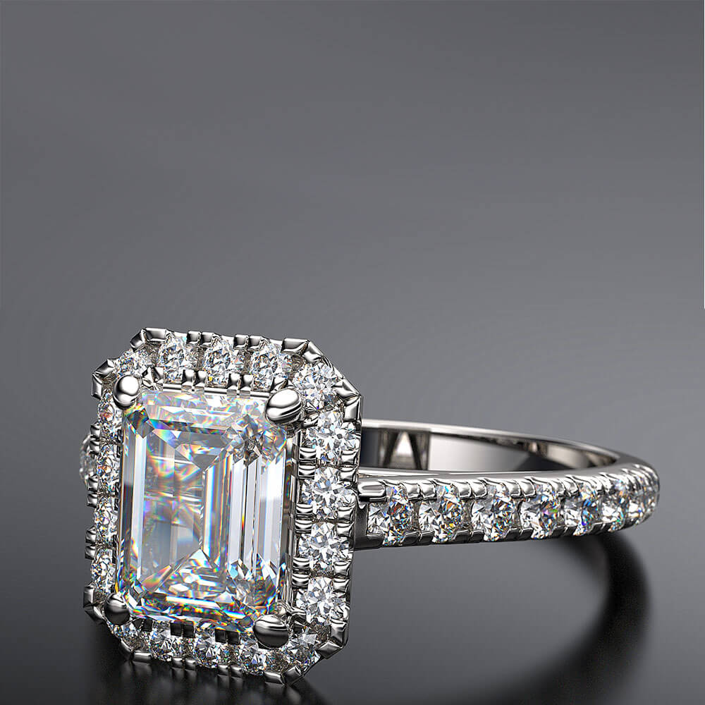 platinum emerald cut halo diamond engagement ring - Australian Diamond Network