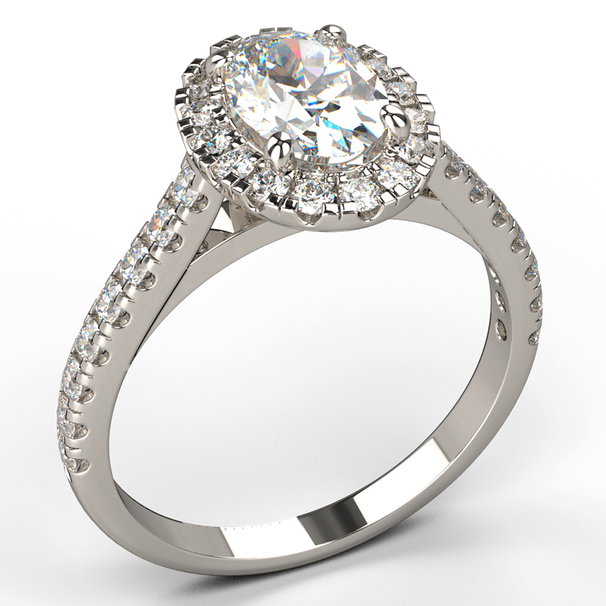 oval cut diamond halo engagement ring in 18k white gold – Australian Diamond Network