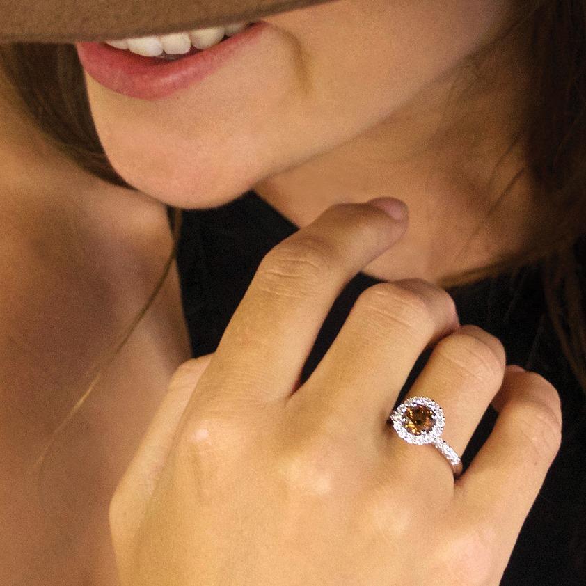 cognac diamond halo engagement ring 18k white gold - Australian Diamond Network