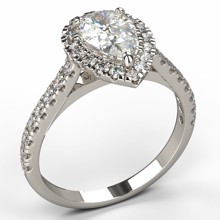18k white gold pear shape halo engagement ring - Australian Diamond Network