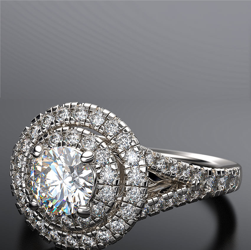 double halo diamond engagement ring with split band - Australian Diamond Network