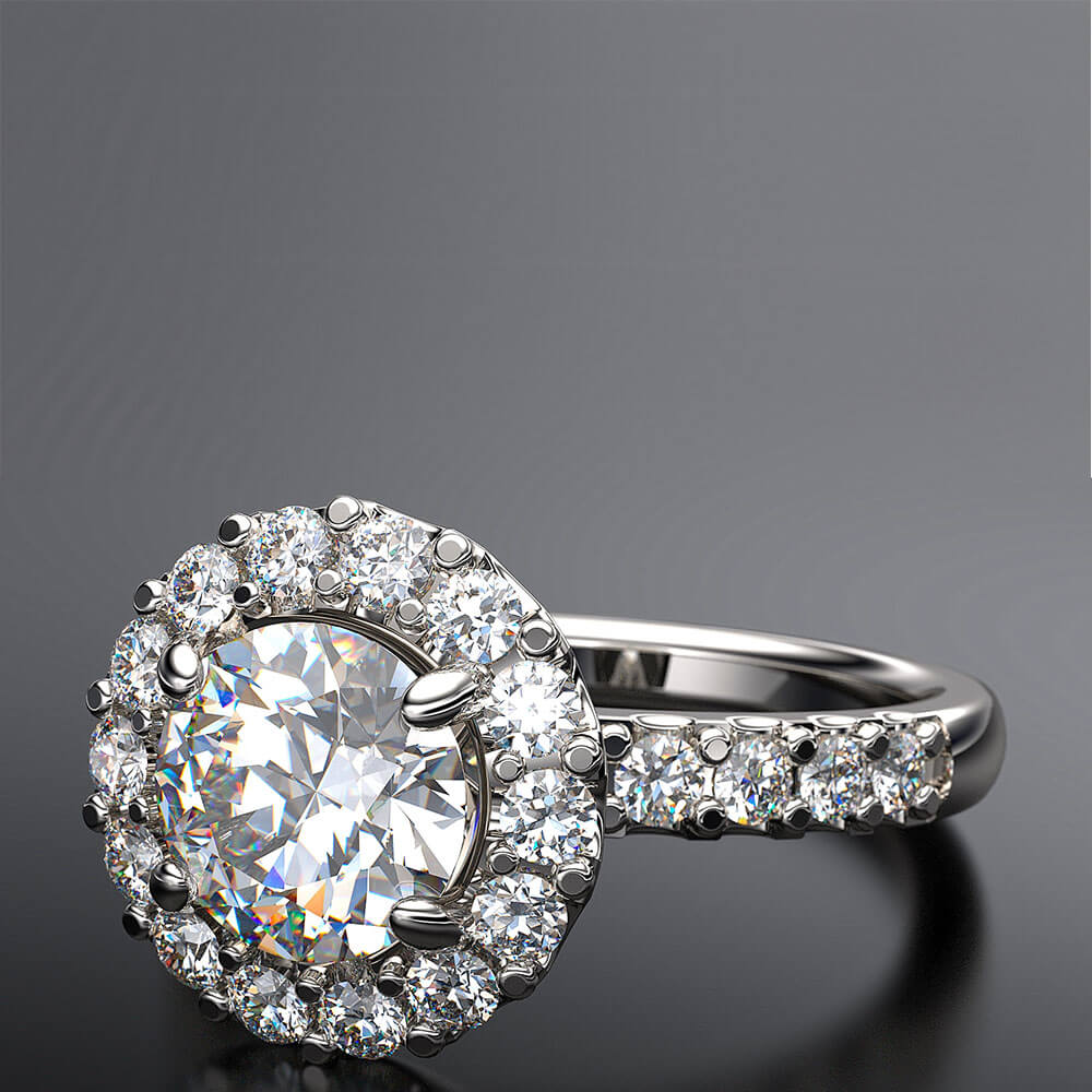 petite diamond halo engagement ring in platinum - Australian Diamond Network