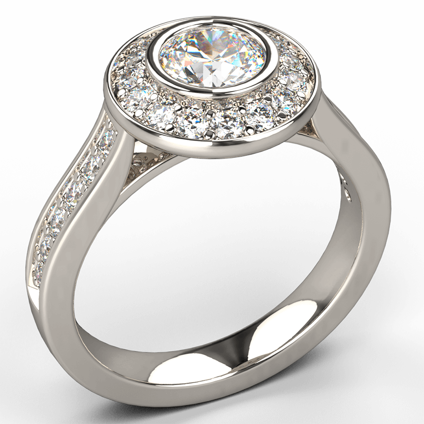 Rub-Over Halo Diamond Engagement Ring - Australian Diamond Network