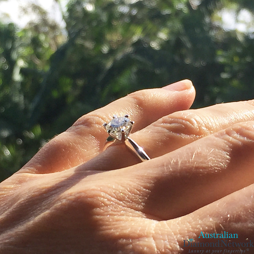 1 Carat Platinum Halo Split Shank Solitaire Engagement Ring for Women