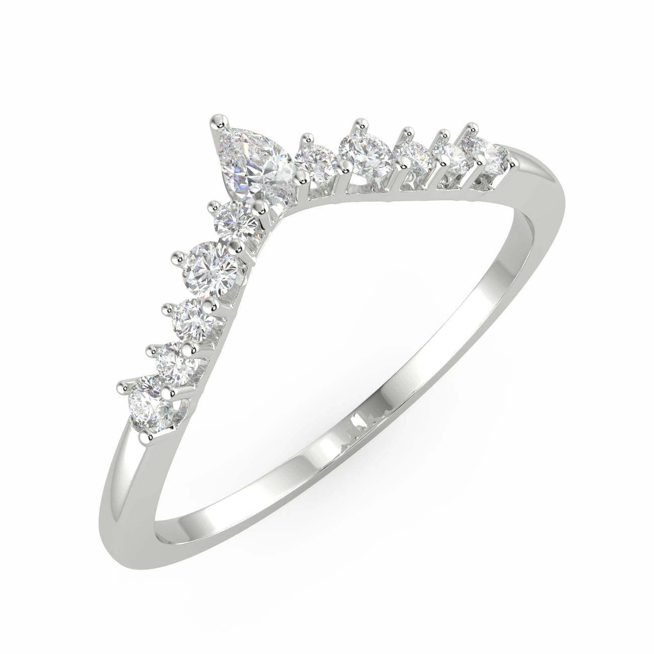 Round & Pear Shape Diamond Curved Wedding Ring  - 18k White Gold