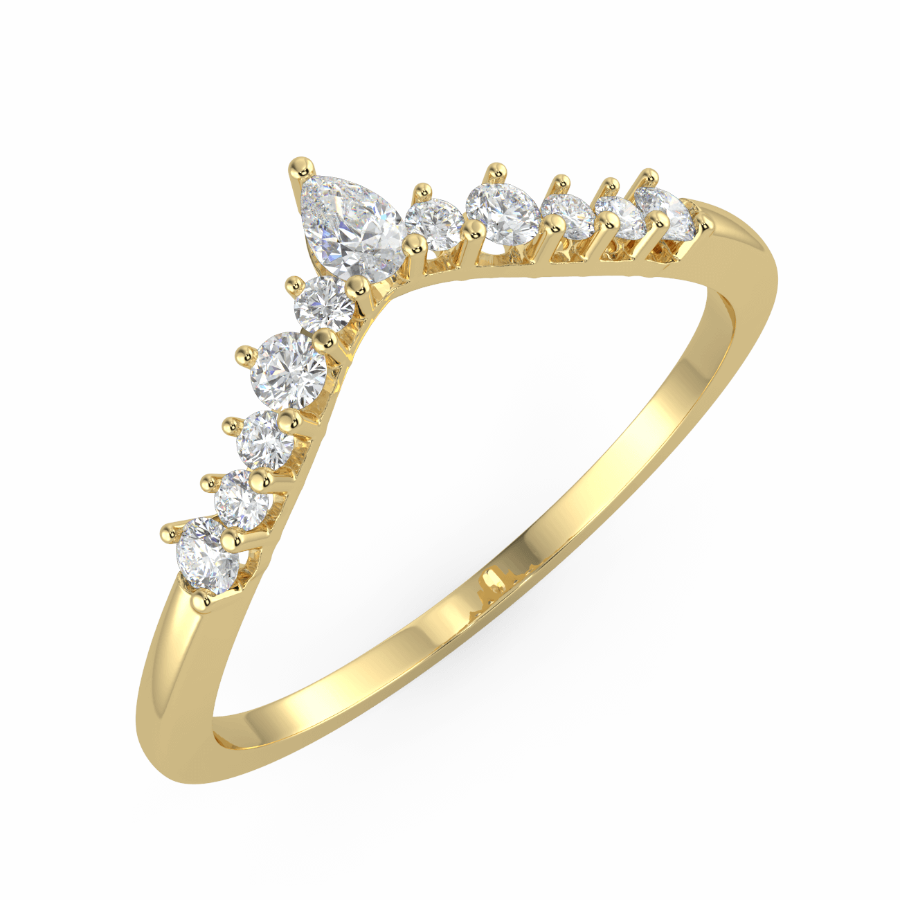 Round & Pear Shape Diamond Curved Wedding Ring  - 18k Rose Gold