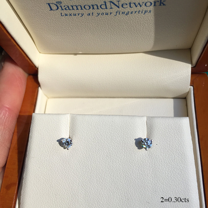 3 Claw Diamond Stud Earrings 2=0.30cts - Australian Diamond Network
