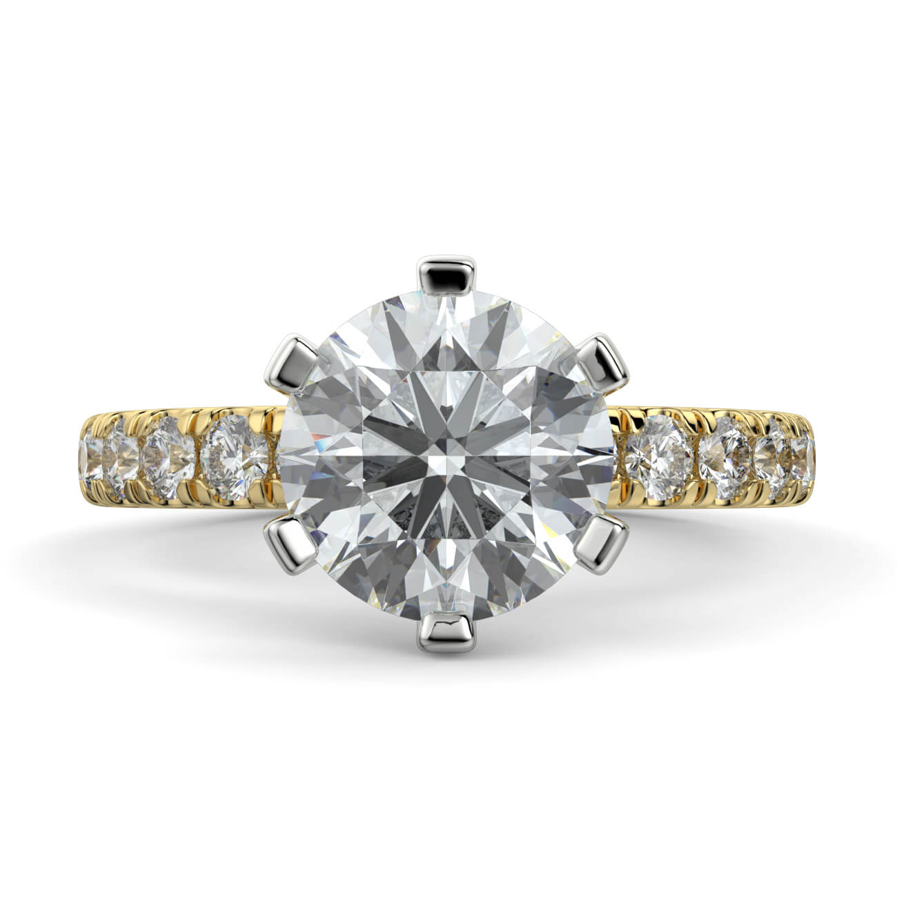 6 Claw Classic Pavé Diamond Engagement Ring in 18k Yellow and White Gold – Australian Diamond Network