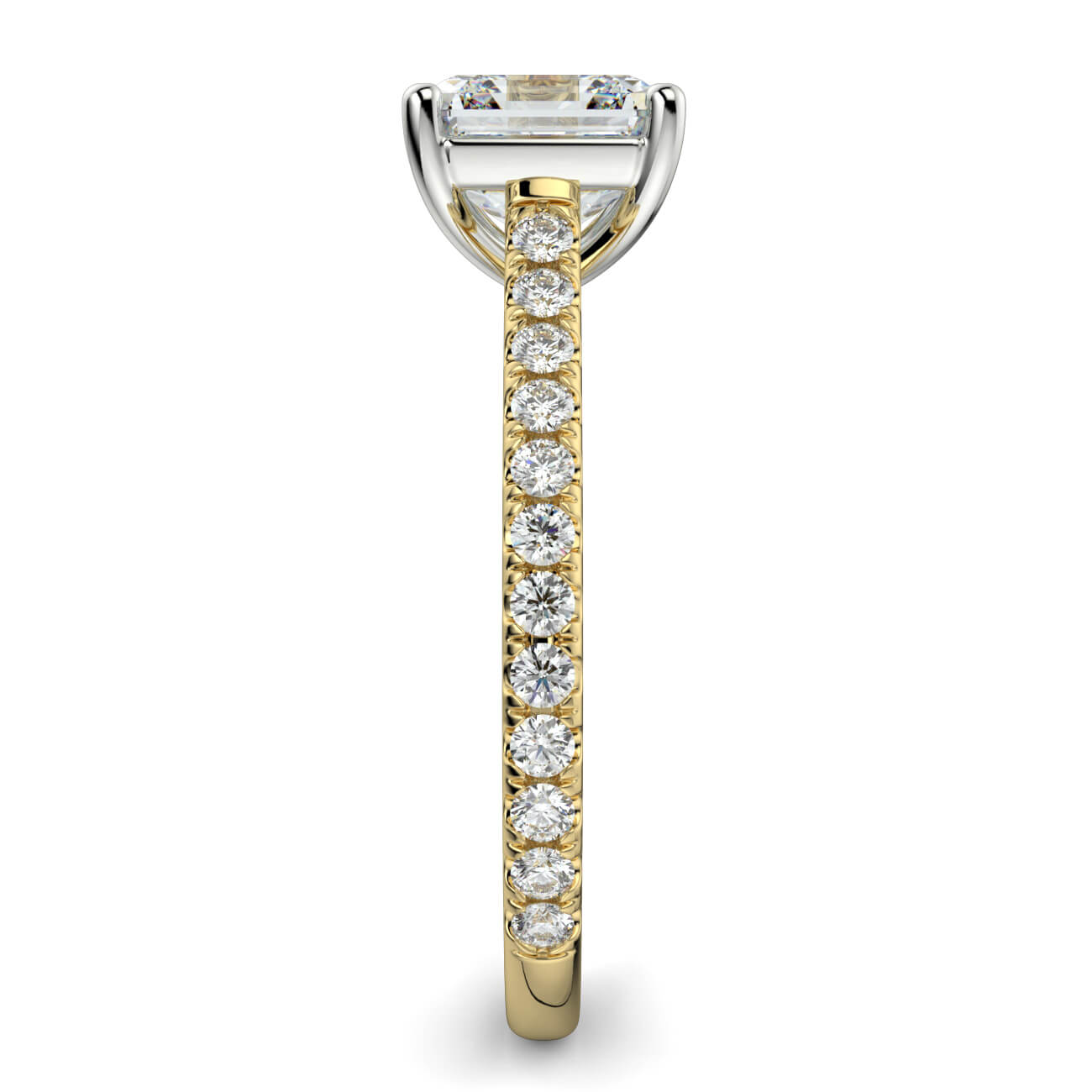 Asscher Cut diamond cathedral engagement ring in yellow gold and white gold – Australian Diamond Network