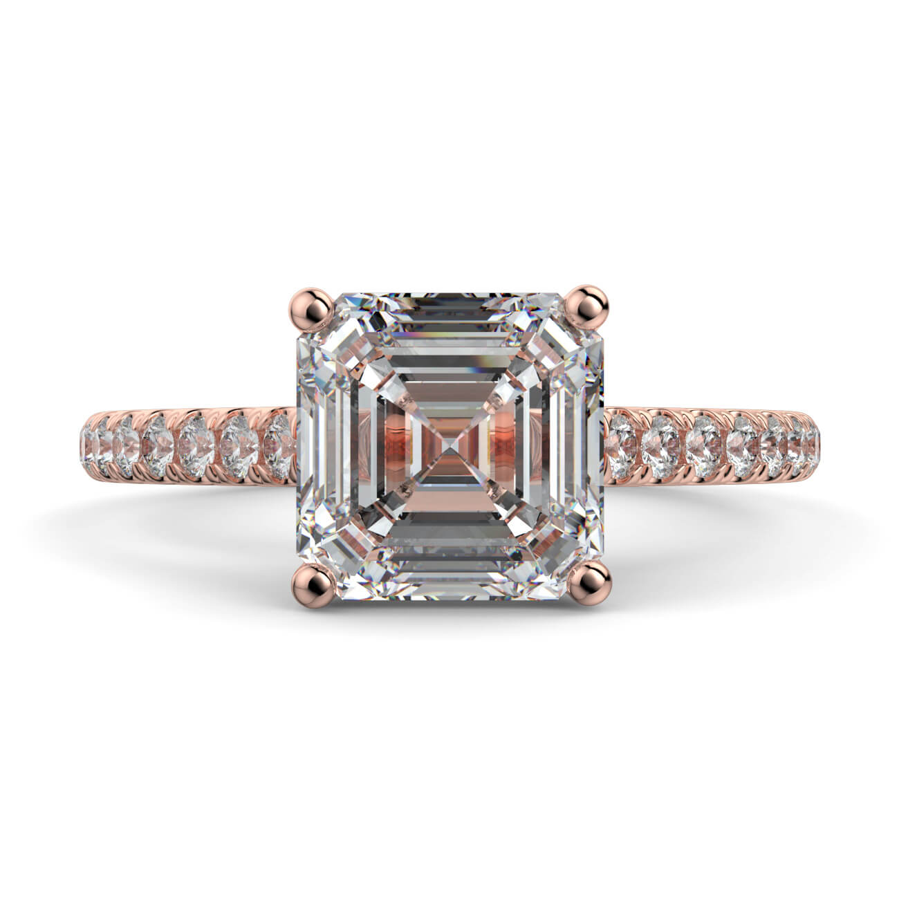 Asscher Cut diamond cathedral engagement ring in rose gold – Australian Diamond Network