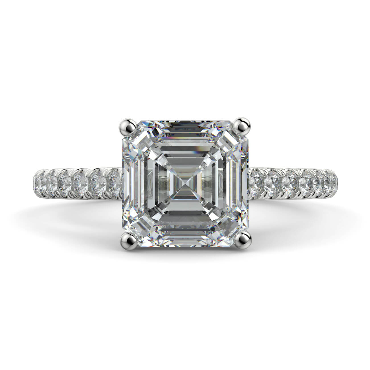 Asscher Cut diamond cathedral engagement ring in white gold – Australian Diamond Network