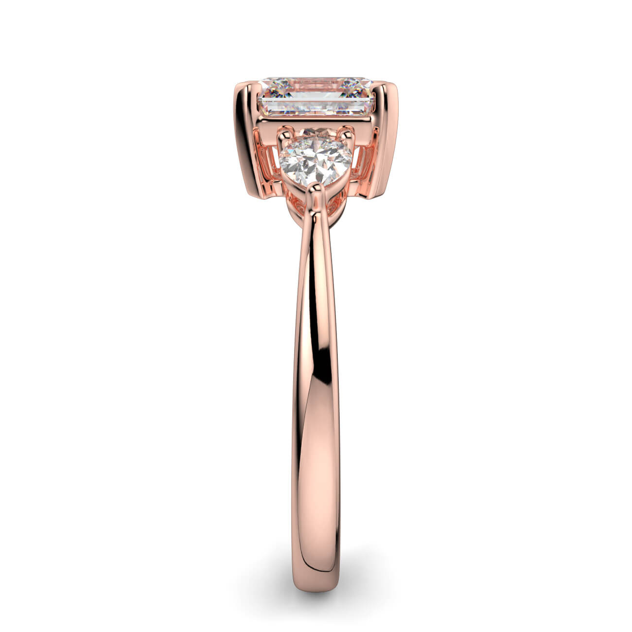 Asscher Cut Diamond Ring With Pear Shape Side Diamonds In Rose Gold – Australian Diamond Network