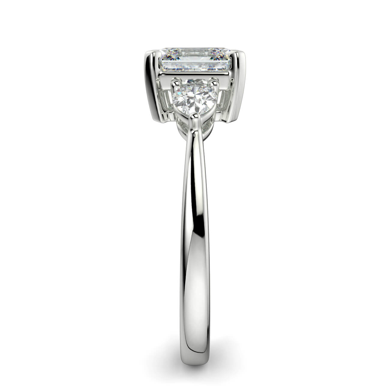 Asscher Cut Diamond Ring With Pear Shape Side Diamonds In White Gold – Australian Diamond Network