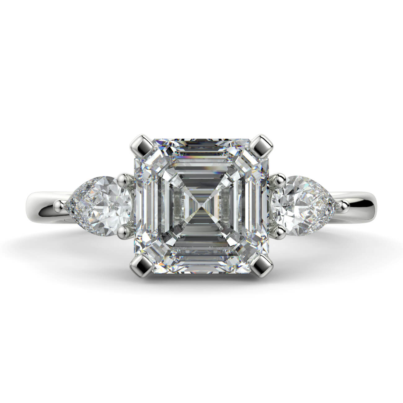 Asscher Cut Diamond Ring With Pear Shape Side Diamonds In Platinum – Australian Diamond Network