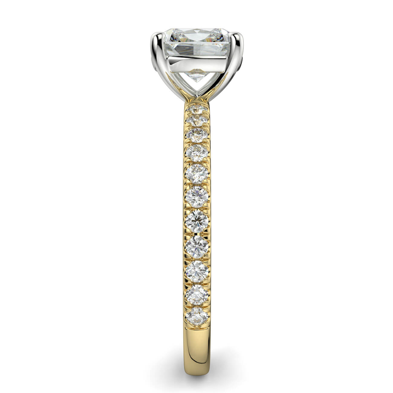 Classic Cushion Cut Pavé Diamond Engagement Ring in 18k Yellow and White Gold – Australian Diamond Network