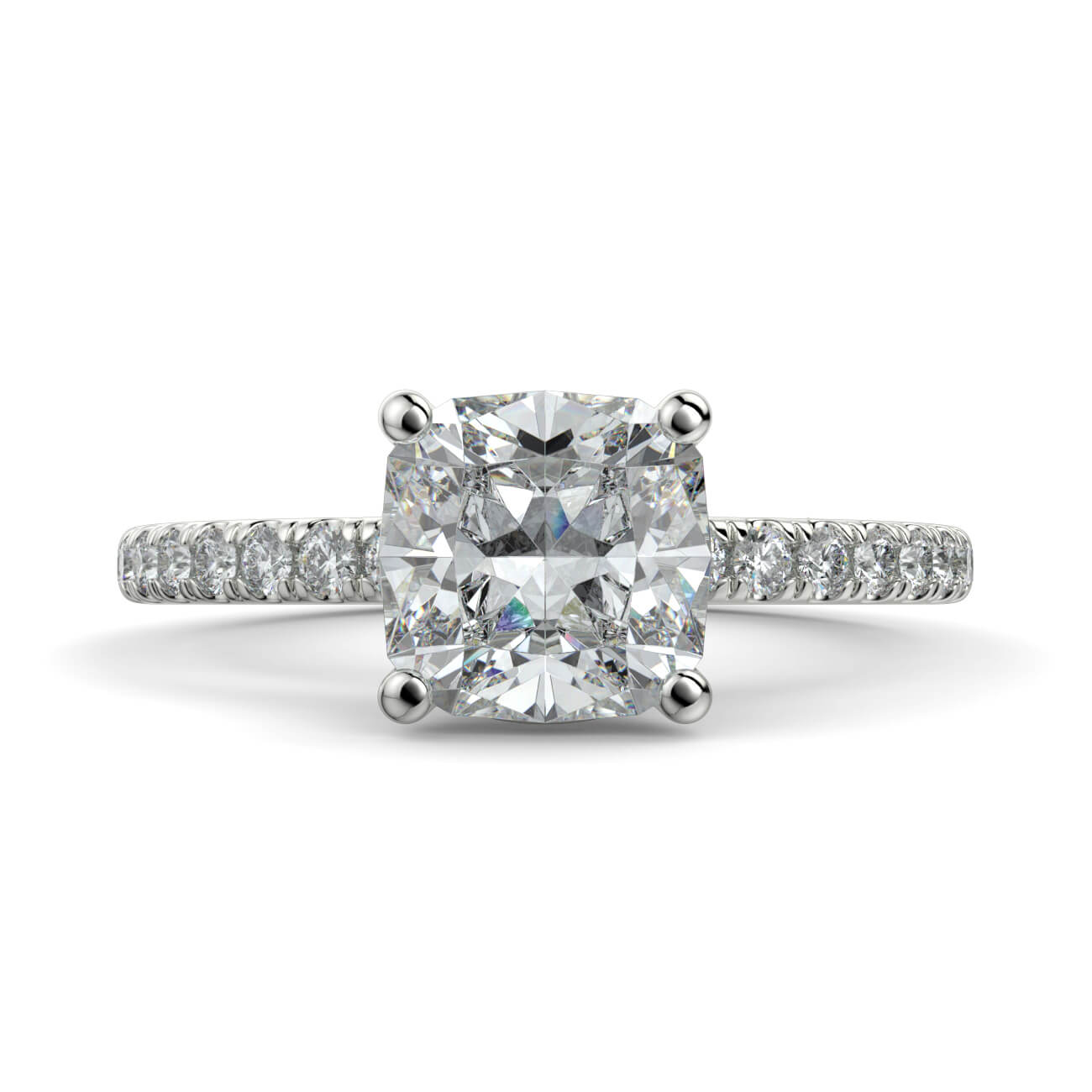 Classic Cushion Cut Pavé Diamond Engagement Ring in 18k White Gold – Australian Diamond Network