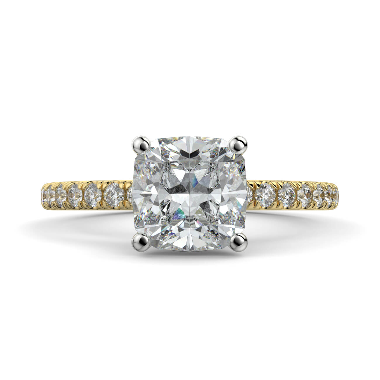 Classic Cushion Cut Pavé Diamond Engagement Ring in 18k Yellow and White Gold – Australian Diamond Network