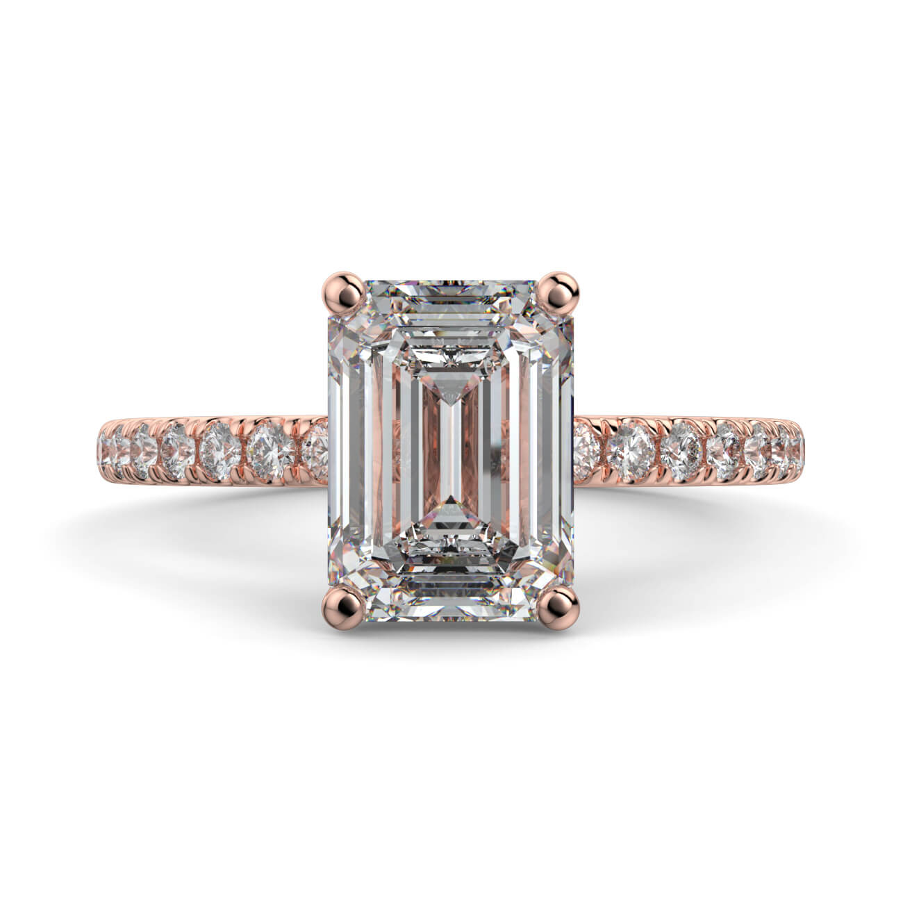 Classic Emerald Cut Pavé Diamond Engagement Ring in 18k Rose Gold – Australian Diamond Network