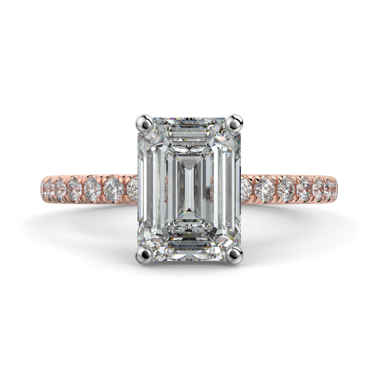 Classic Emerald Cut Pavé Diamond Engagement Ring in 18k Rose and White Gold – Australian Diamond Network