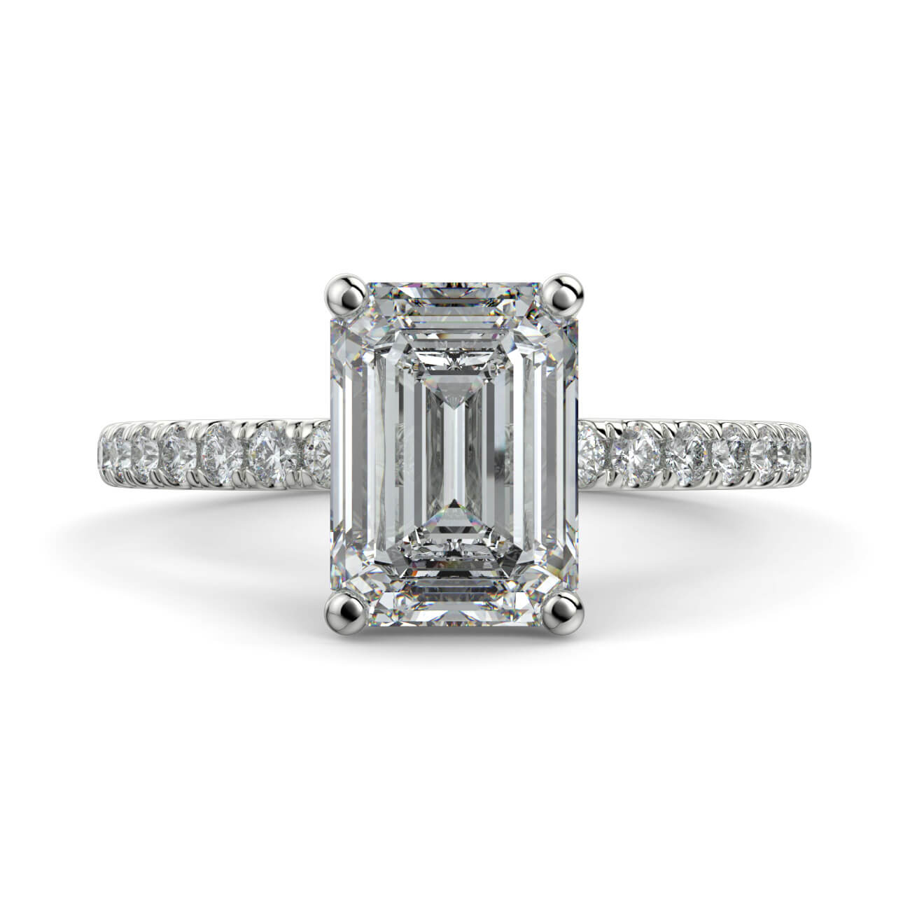Classic Emerald Cut Pavé Diamond Engagement Ring in 18k White Gold – Australian Diamond Network