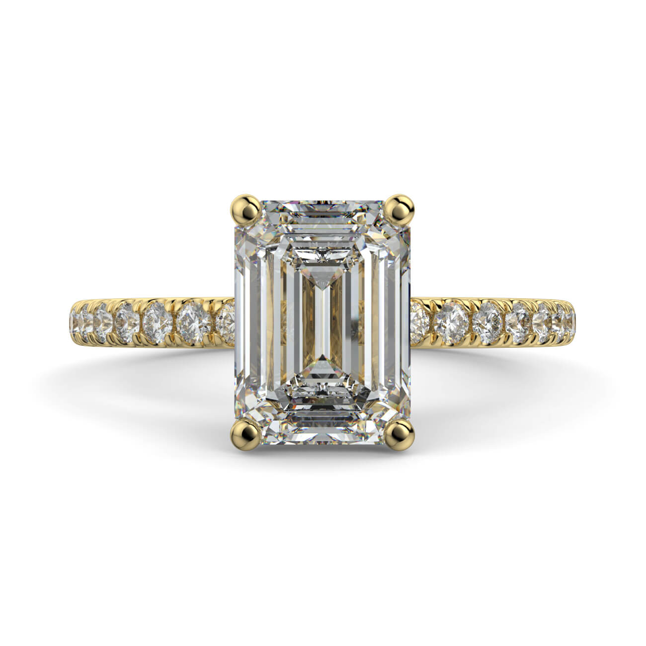 Classic Emerald Cut Pavé Diamond Engagement Ring in 18k Yellow Gold – Australian Diamond Network