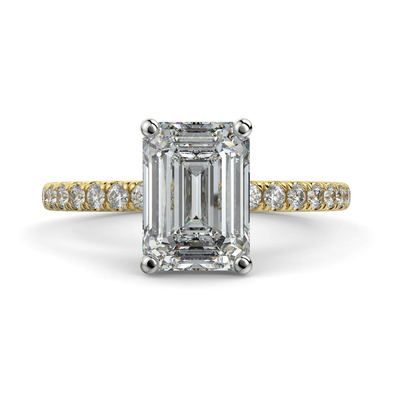 Classic Emerald Cut Pavé Diamond Engagement Ring in 18k Yellow and White Gold – Australian Diamond Network