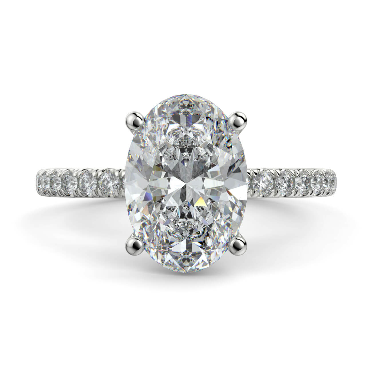 Classic Oval Shape Pavé Diamond Engagement Ring in 18k White Gold – Australian Diamond Network