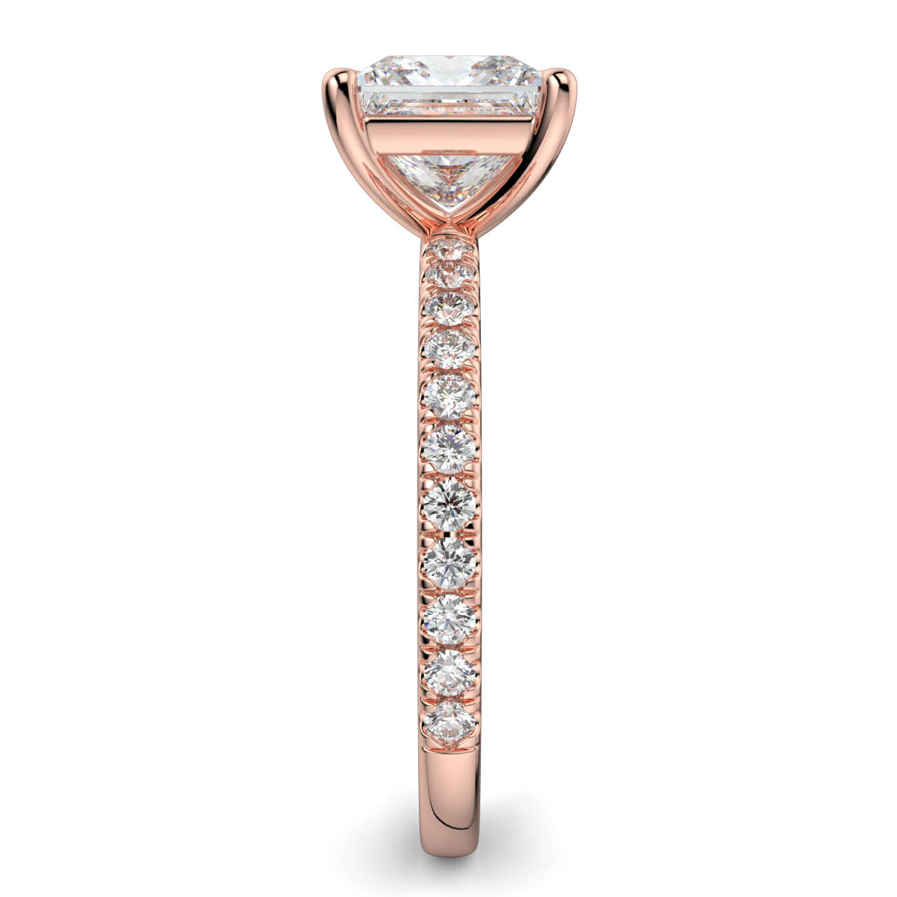 Classic Princess Cut Pavé Diamond Engagement Ring in 18k Rose Gold – Australian Diamond Network