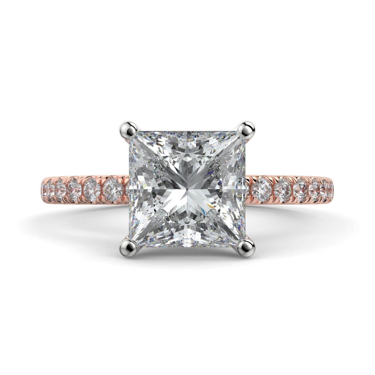 Classic Princess Cut Pavé Diamond Engagement Ring in 18k Rose & White Gold – Australian Diamond Network