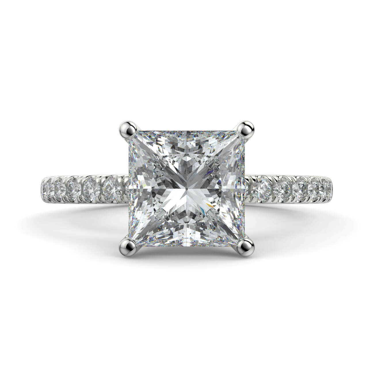 Classic Princess Cut Pavé Diamond Engagement Ring in 18k White Gold – Australian Diamond Network