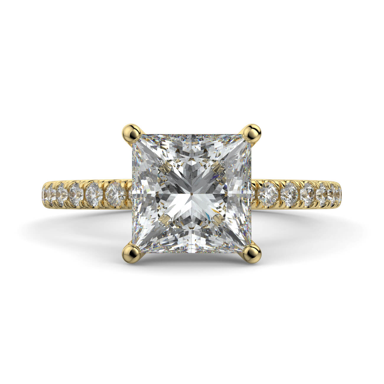 Classic Princess Cut Pavé Diamond Engagement Ring in 18k Yellow Gold – Australian Diamond Network