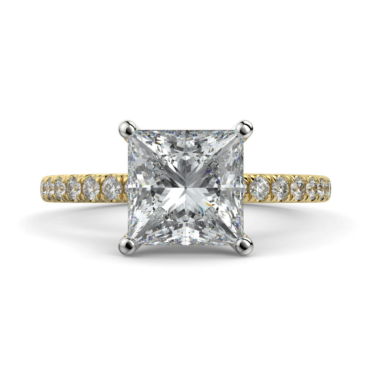 Classic Princess Cut Pavé Diamond Engagement Ring in 18k Yellow & White Gold – Australian Diamond Network