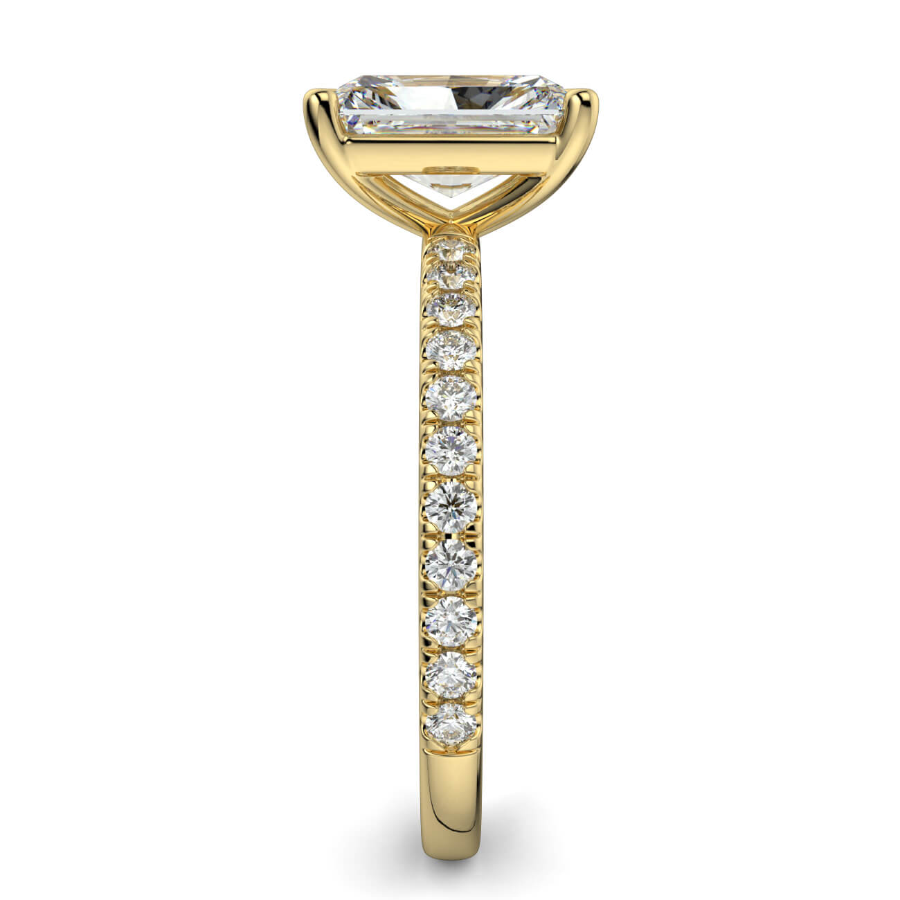 Classic Radiant Cut Pavé Diamond Engagement Ring in 18k Yellow Gold – Australian Diamond Network