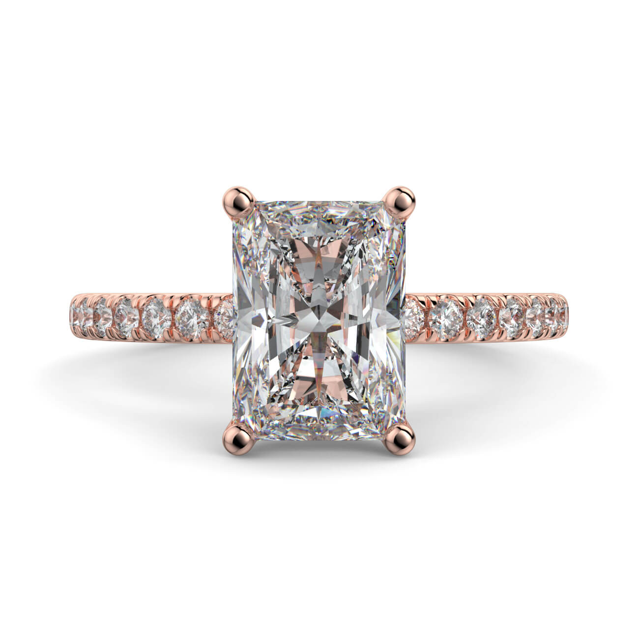 Classic Radiant Cut Pavé Diamond Engagement Ring in 18k Rose Gold – Australian Diamond Network