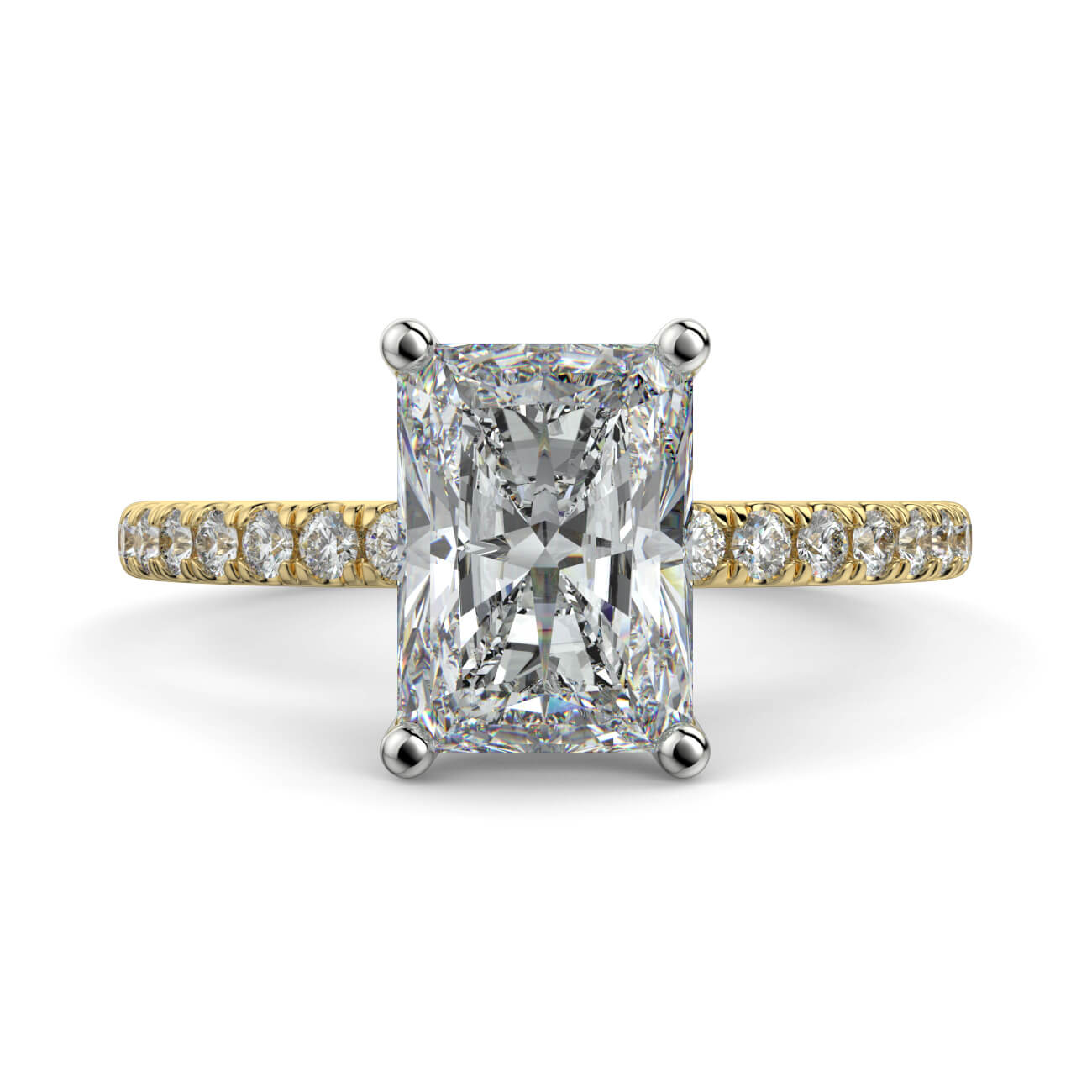 Classic Radiant Cut Pavé Diamond Engagement Ring in 18k Yellow and White Gold – Australian Diamond Network