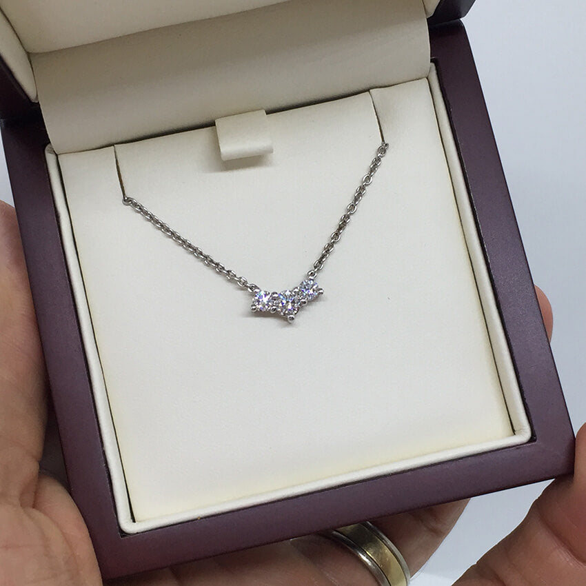 Classic Three Stone Diamond Pendant Necklace