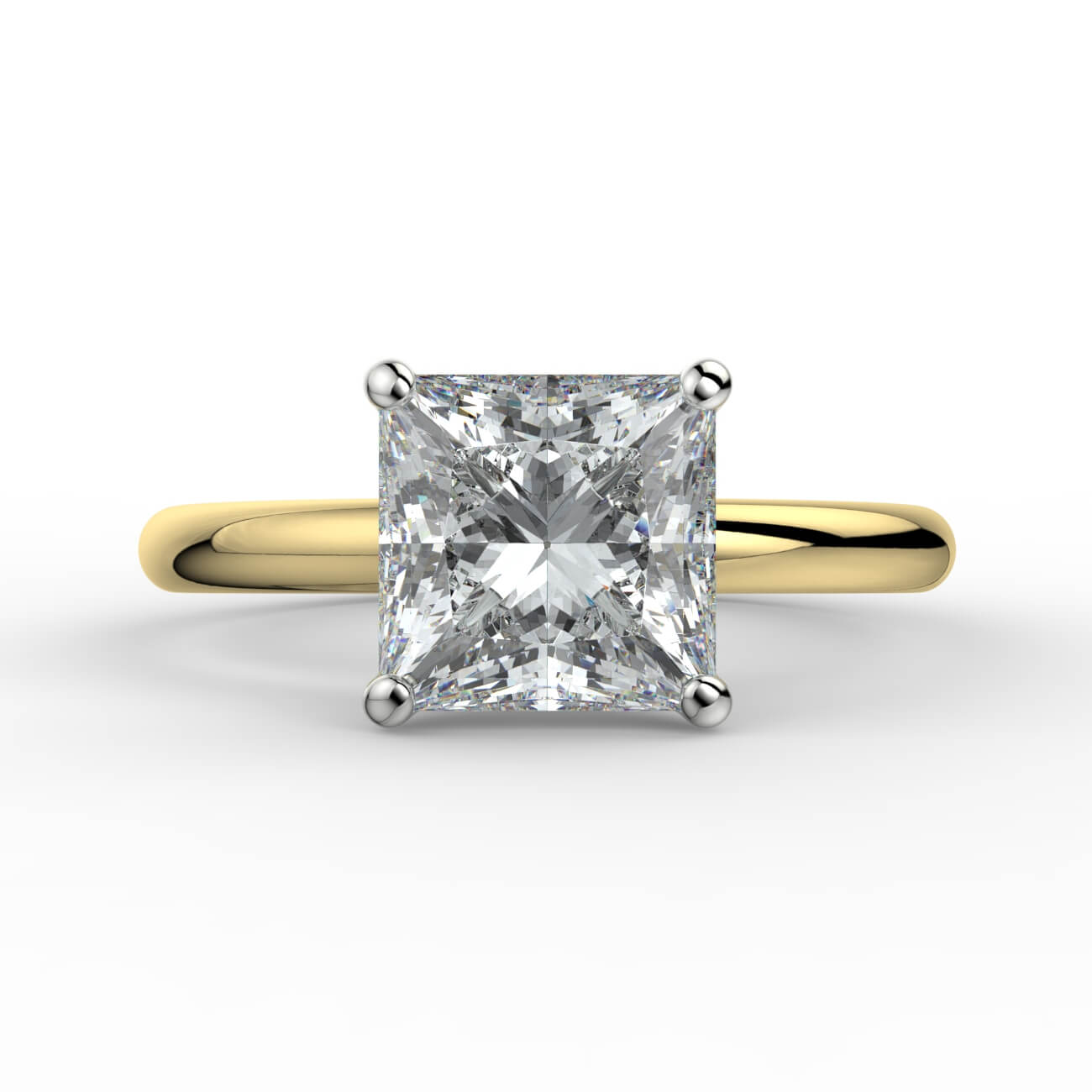 Comfort fit 4 claw princess cut solitaire diamond ring in white and yellow gold – Australian Diamond Network