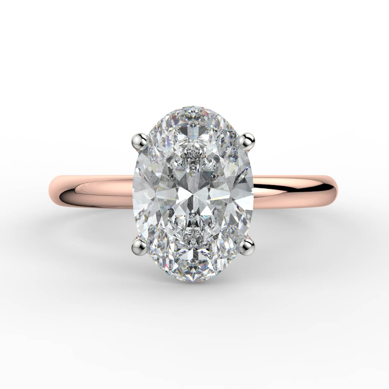 Comfort fit 4 claw oval solitaire diamond ring in white and rose gold – Australian Diamond Network