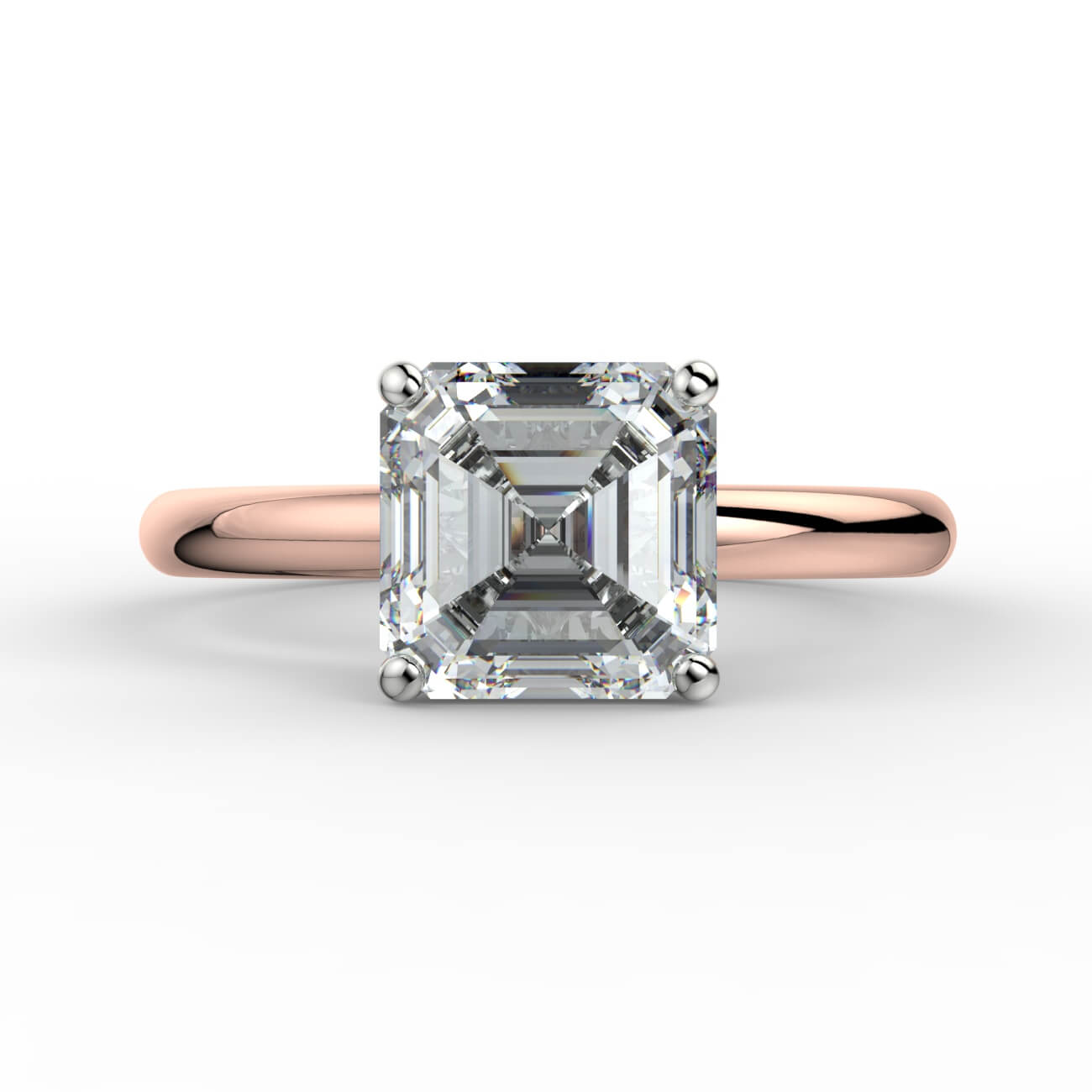Comfort fit 4 claw asscher cut solitaire diamond ring in white and rose gold – Australian Diamond Network