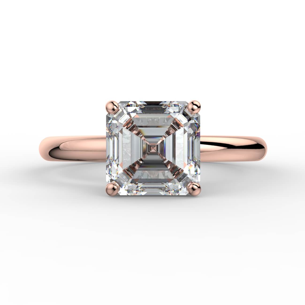 Comfort fit 4 claw asscher cut solitaire diamond ring in rose gold – Australian Diamond Network