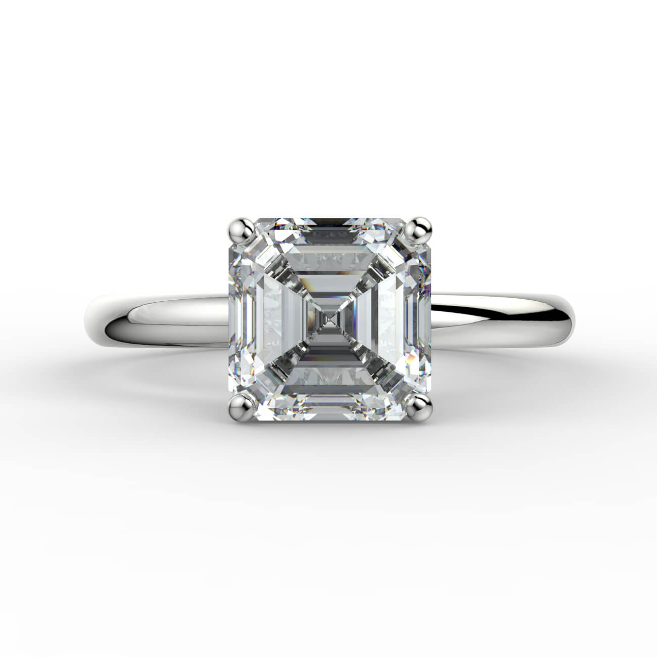 Comfort fit 4 claw asscher cut solitaire diamond ring in white gold – Australian Diamond Network