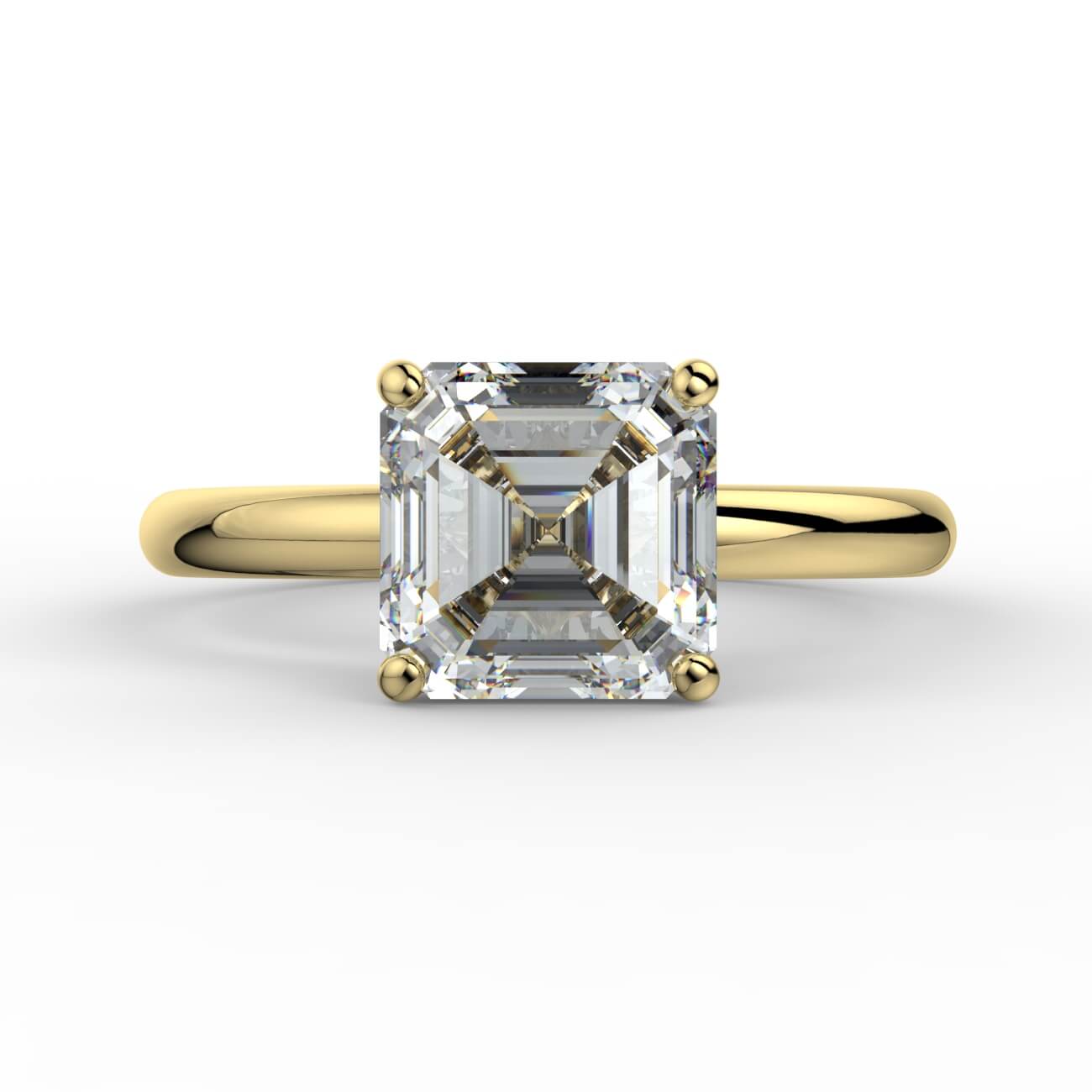 Comfort fit 4 claw asscher cut solitaire diamond ring in yellow gold – Australian Diamond Network