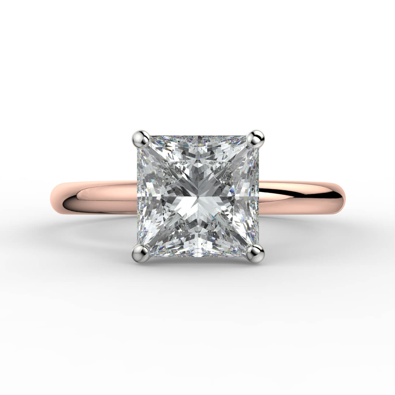 Comfort fit 4 claw princess cut solitaire diamond ring in rose and white gold – Australian Diamond Network