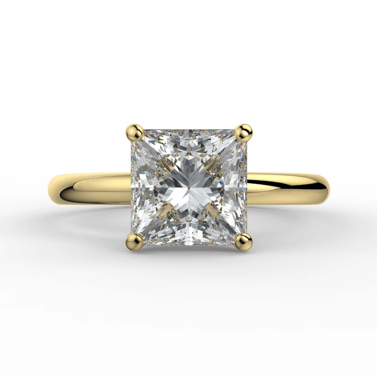 Comfort fit 4 claw princess cut solitaire diamond ring in yellow gold – Australian Diamond Network