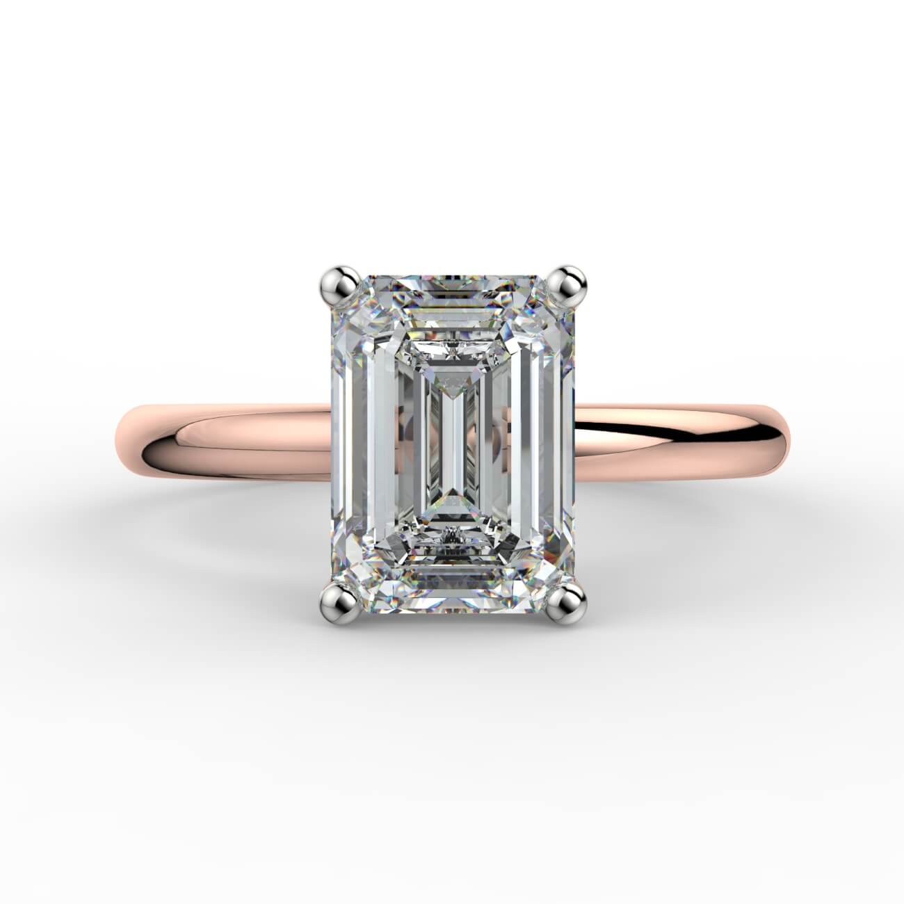 Comfort fit 4 claw emerald cut solitaire diamond ring in white and rose gold – Australian Diamond Network