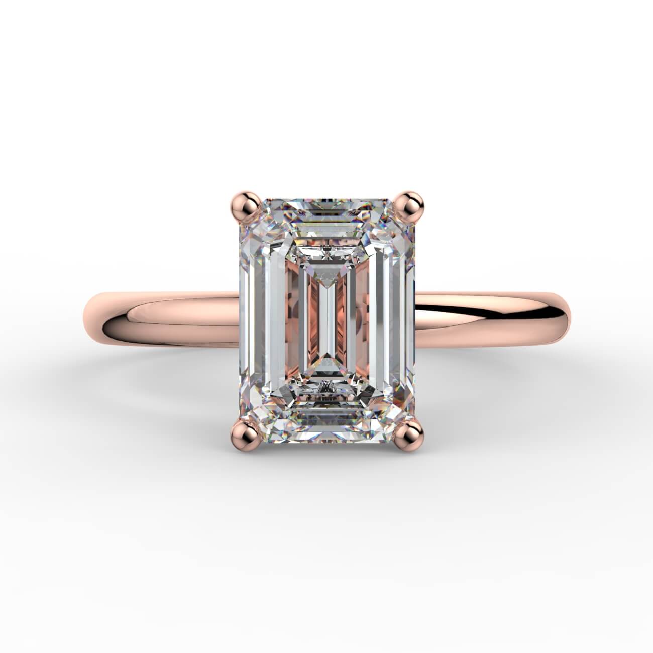 Comfort fit 4 claw emerald cut solitaire diamond ring in rose gold – Australian Diamond Network