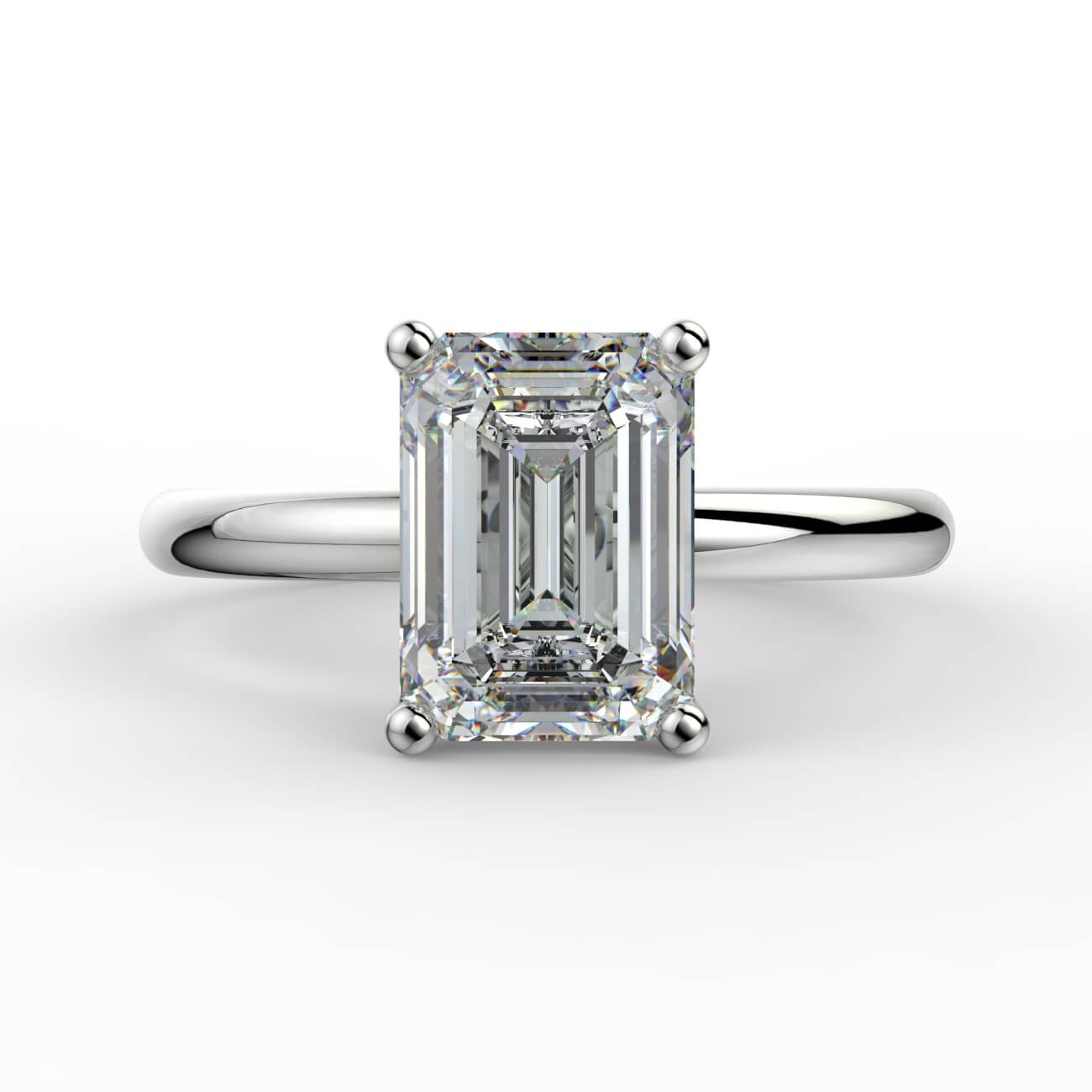 Comfort fit 4 claw emerald cut solitaire diamond ring in white gold – Australian Diamond Network